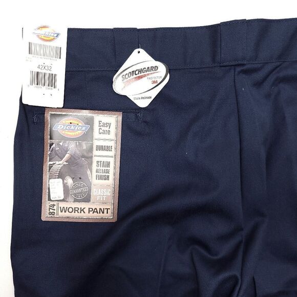 Vintage NWT Dickies 874 Twill Work Pants 42x32 Blue Stain Release 14" Rise - Picture 7 of 7